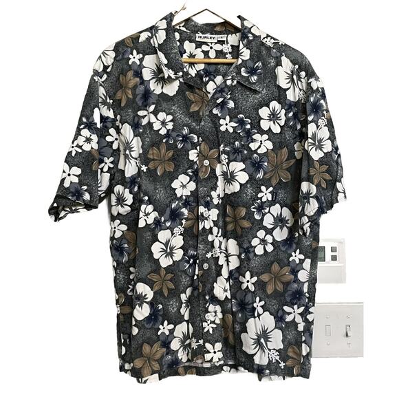 Hurley 999 Shirt Hawaiian Tropical Short Sleeve Button Up Vintage USA Made L - Picture 1 of 8